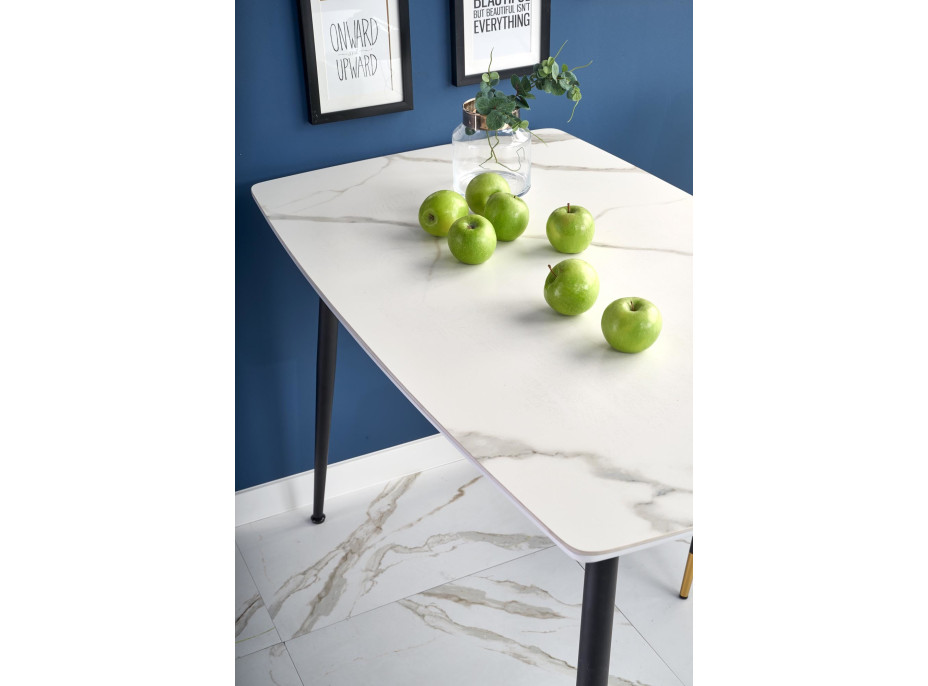 Jídelní stůl MARCO - 120x70x77 cm - bílý mramor/černý