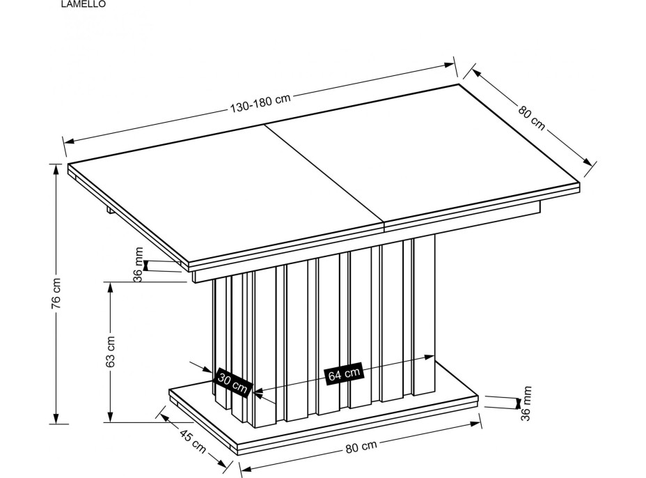 Jídelní stůl LAMELLO - 130(180)x80x76 cm - rozkládací - dub artisan/černý