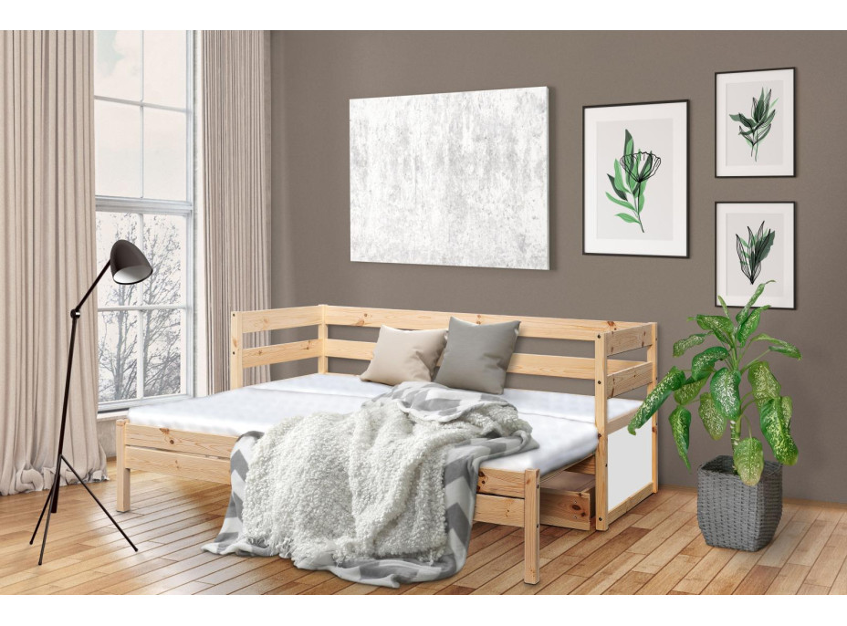 Dětská postel s výsuvnou přistýlkou z MASIVU 200x80 cm KANGU - přírodní