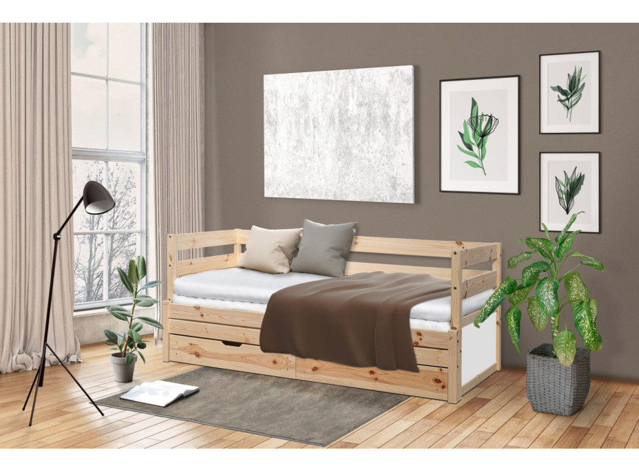 Dětská postel s výsuvnou přistýlkou z MASIVU 200x80 cm KANGU - přírodní