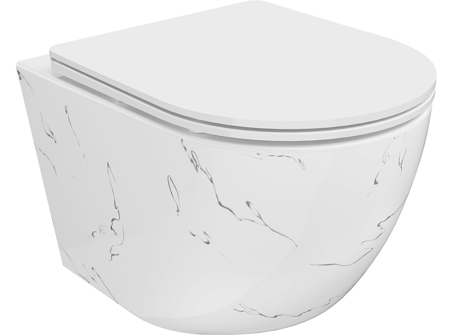 Závěsné WC MEXEN LENA RIMLESS - bílé imitace kamene + Duroplast sedátko, 30224093
