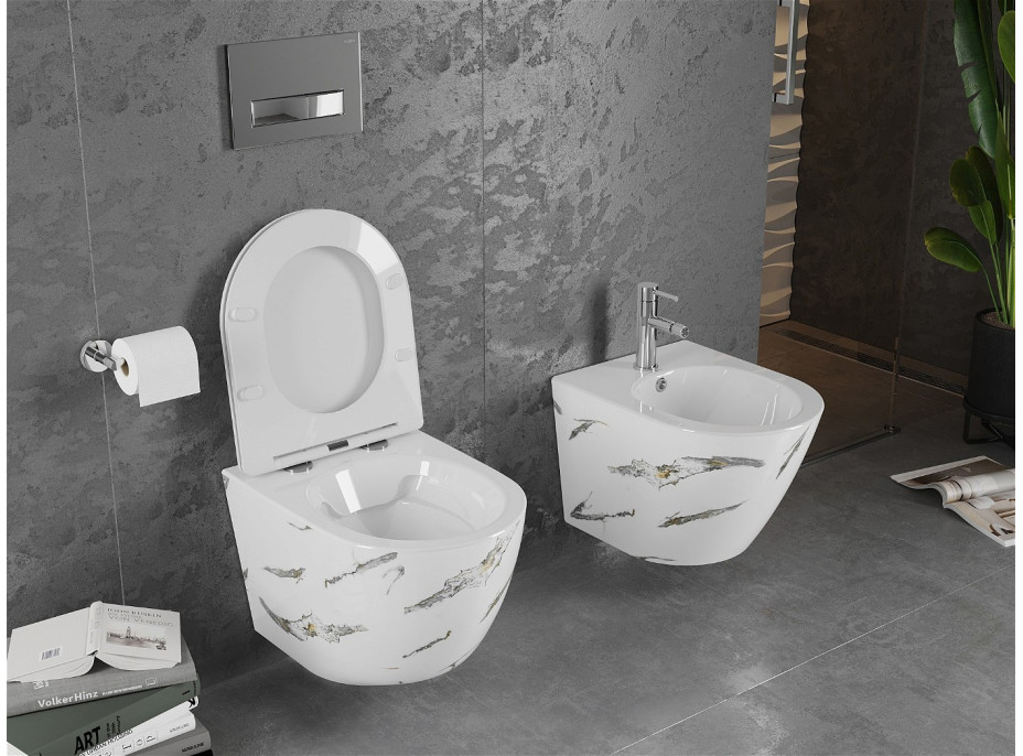 Závěsné WC MEXEN LENA RIMLESS - bílé/černé imitace kamene + Duroplast sedátko, 30224091