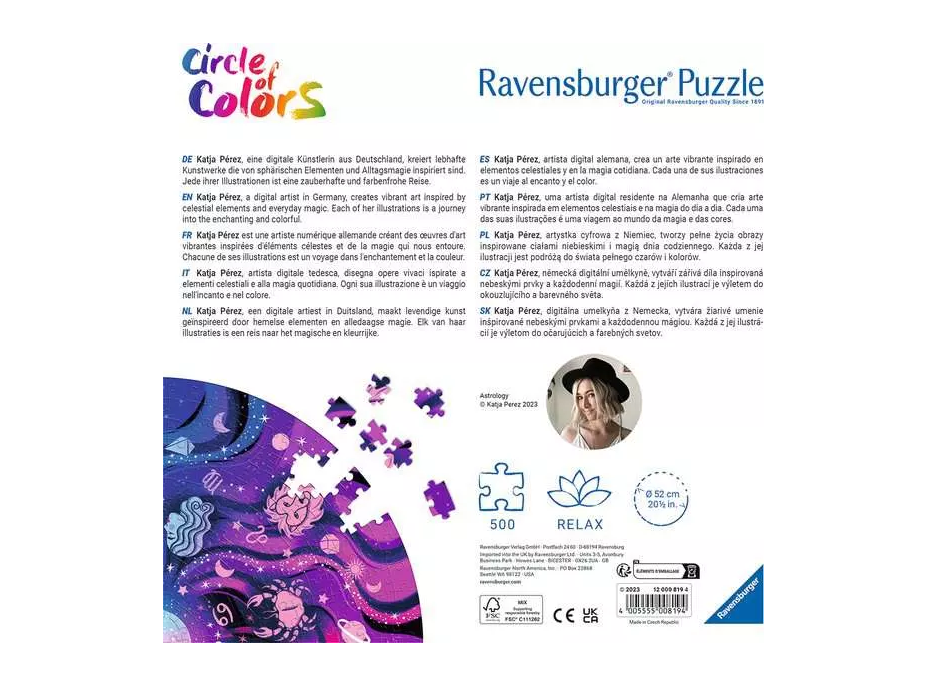 RAVENSBURGER Kulaté puzzle Kruh barev: Astrologie 500 dílků