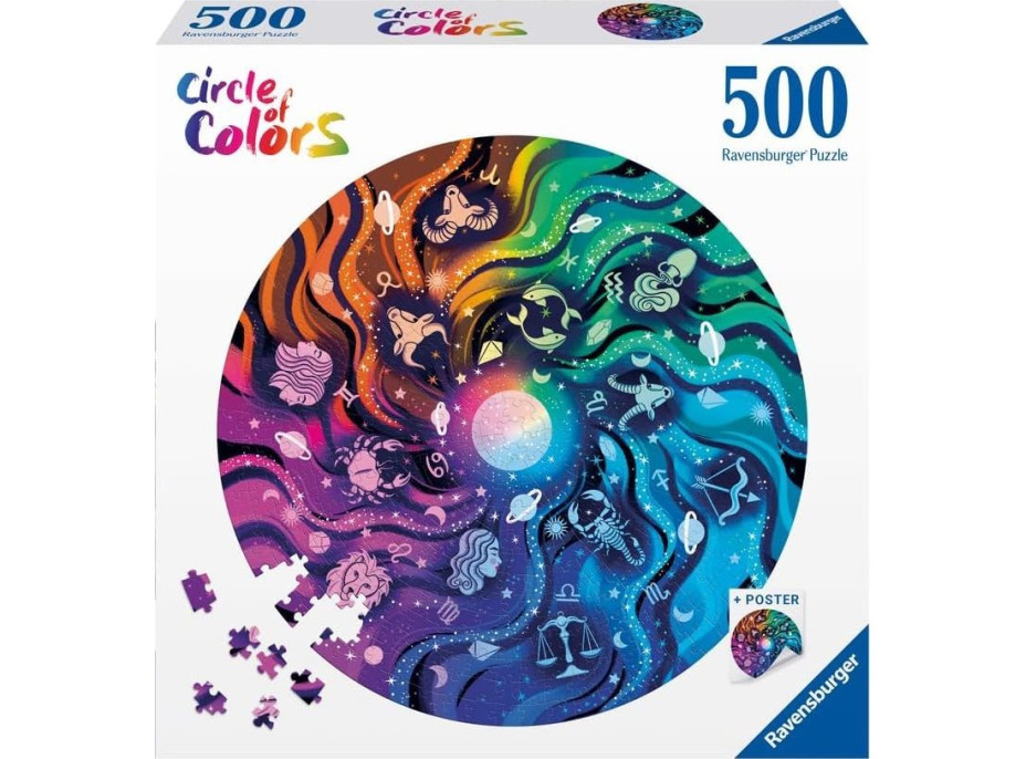 RAVENSBURGER Kulaté puzzle Kruh barev: Astrologie 500 dílků