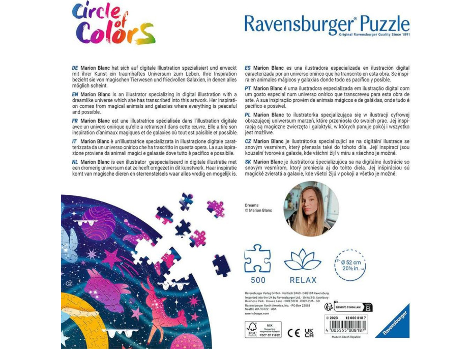 RAVENSBURGER Kulaté puzzle Kruh barev: Sny 500 dílků