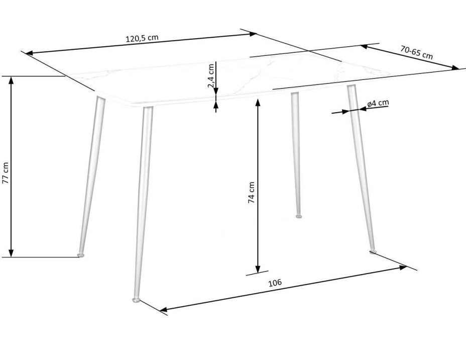 Jídelní stůl MARCO - 120x70x77 cm - bílý mramor/černý