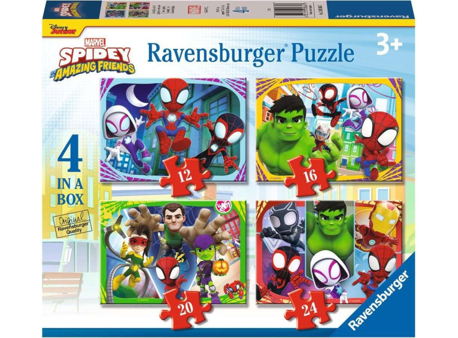 RAVENSBURGER Puzzle Spidey a jeho úžasní přátelé 4v1 (12, 16, 20, 24 dílků)