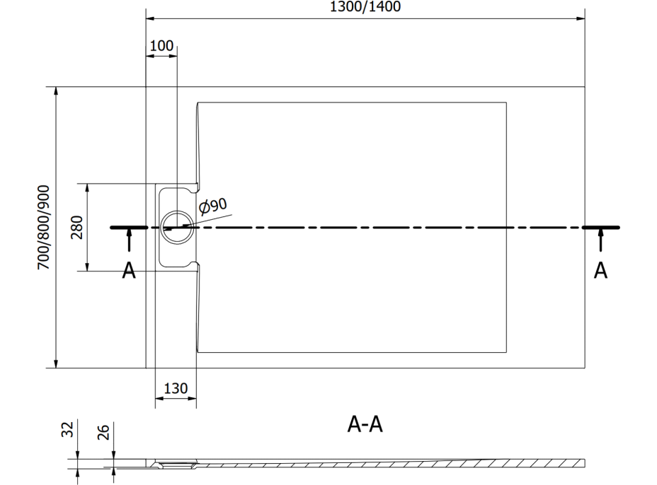 Sprchová SMC vanička MEXEN OTTO 80x140 cm - černá, 4N708014