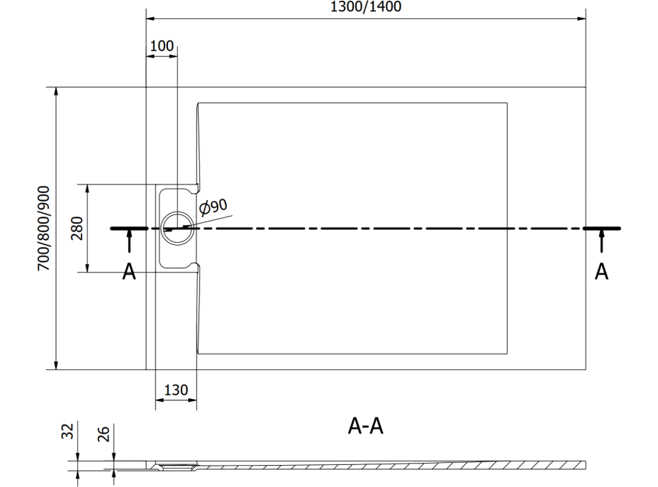 Sprchová SMC vanička MEXEN OTTO 90x140 cm - bílá, 4N109014