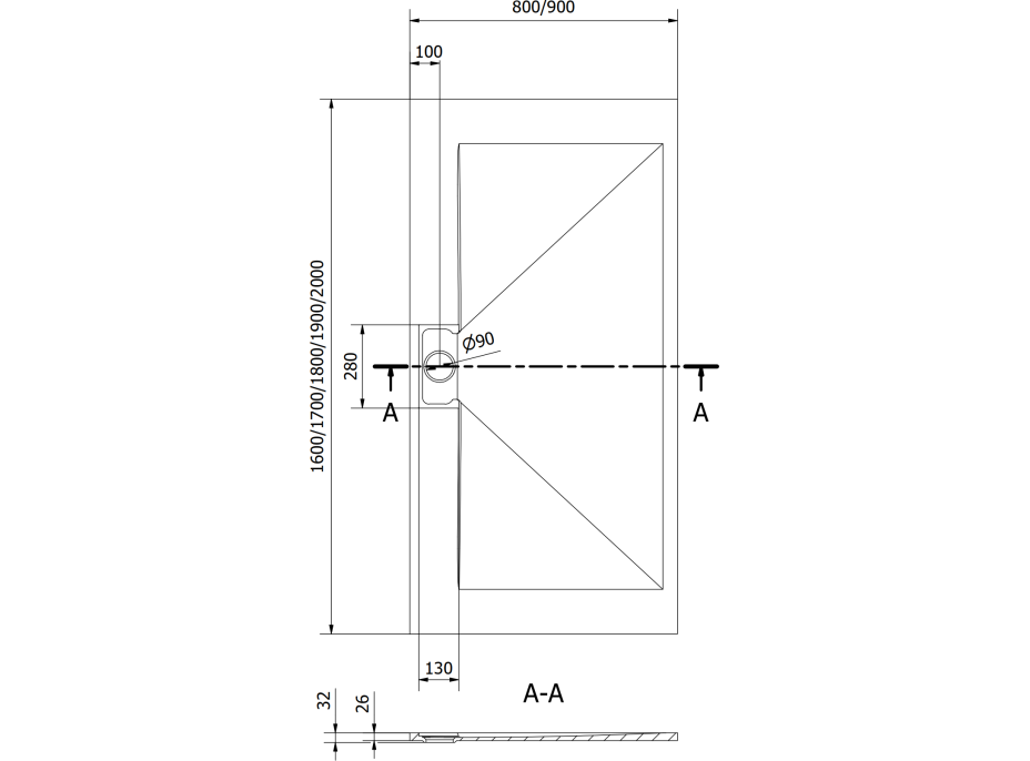 Sprchová SMC vanička MEXEN EGON 90x180 cm - bílá, 4R109018