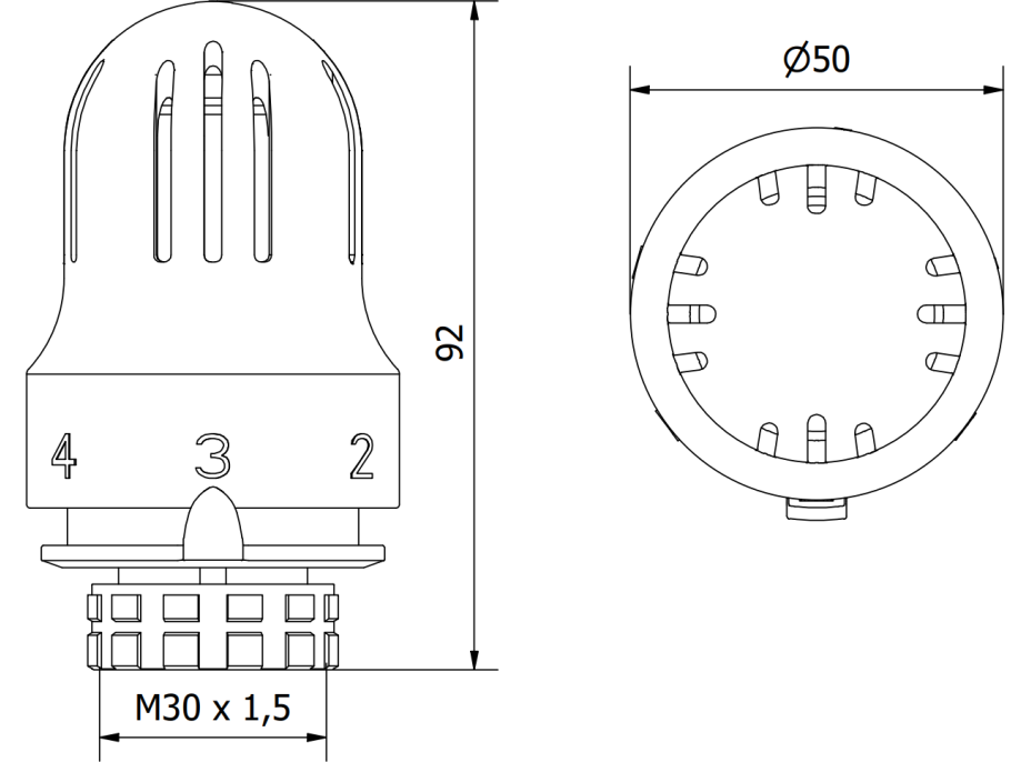 Termostatická hlavice pro radiátor MEXEN Picolo - bílá - M30x1,5, W908-004-20