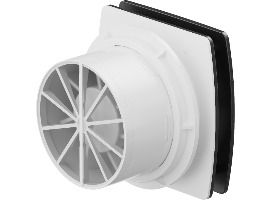 Koupelnový ventilátor MEXEN AXS 150 se zpětnou klapkou - černý, W9601-150-70