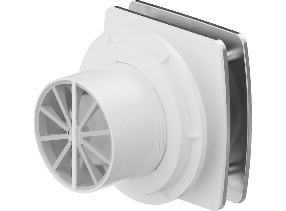 Koupelnový ventilátor MEXEN AXS 100 se zpětnou klapkou - stříbrný, W9601-100-11