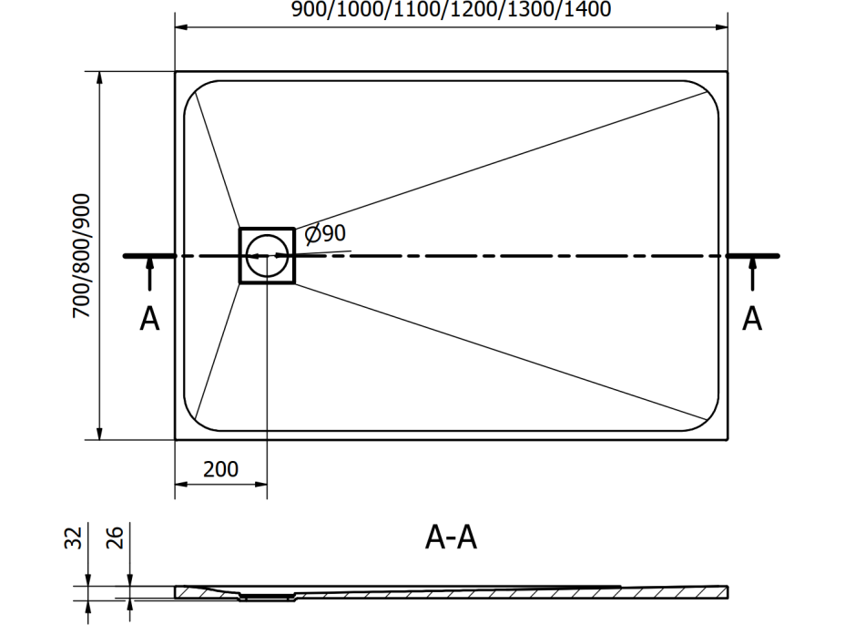 Sprchová SMC vanička MEXEN BERT 70x140 cm - bílá, 4K107014
