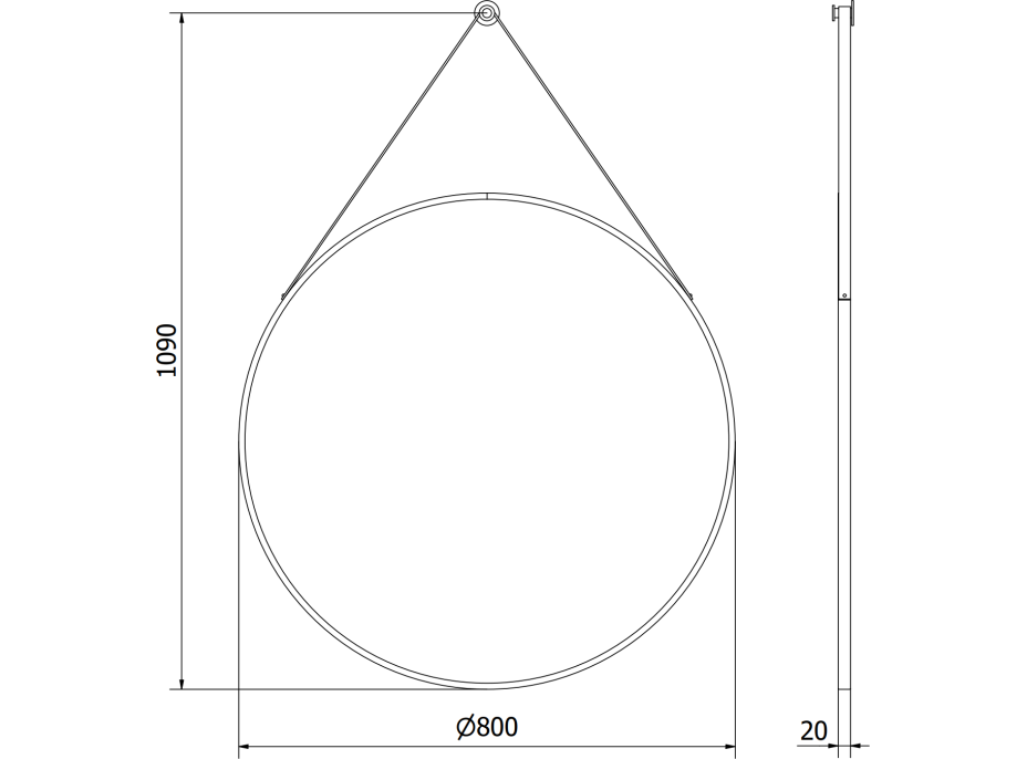 Kulaté zrcadlo na pásku MEXEN STRING 80 cm - černé, 9854-080-080-000-70