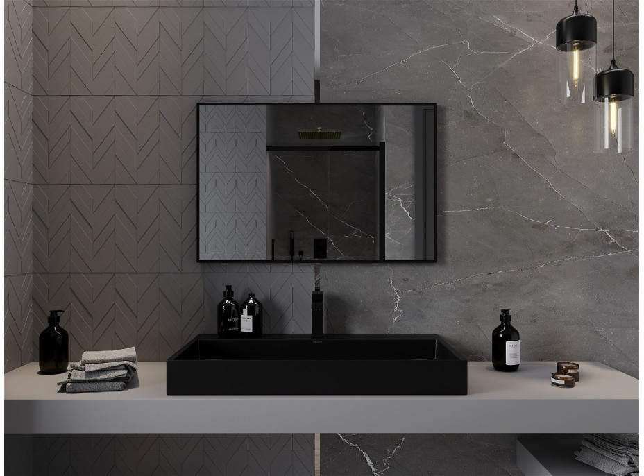 Obdélníkové zrcadlo MEXEN LOFT 90x60 cm - černý rám, 9852-090-060-000-70