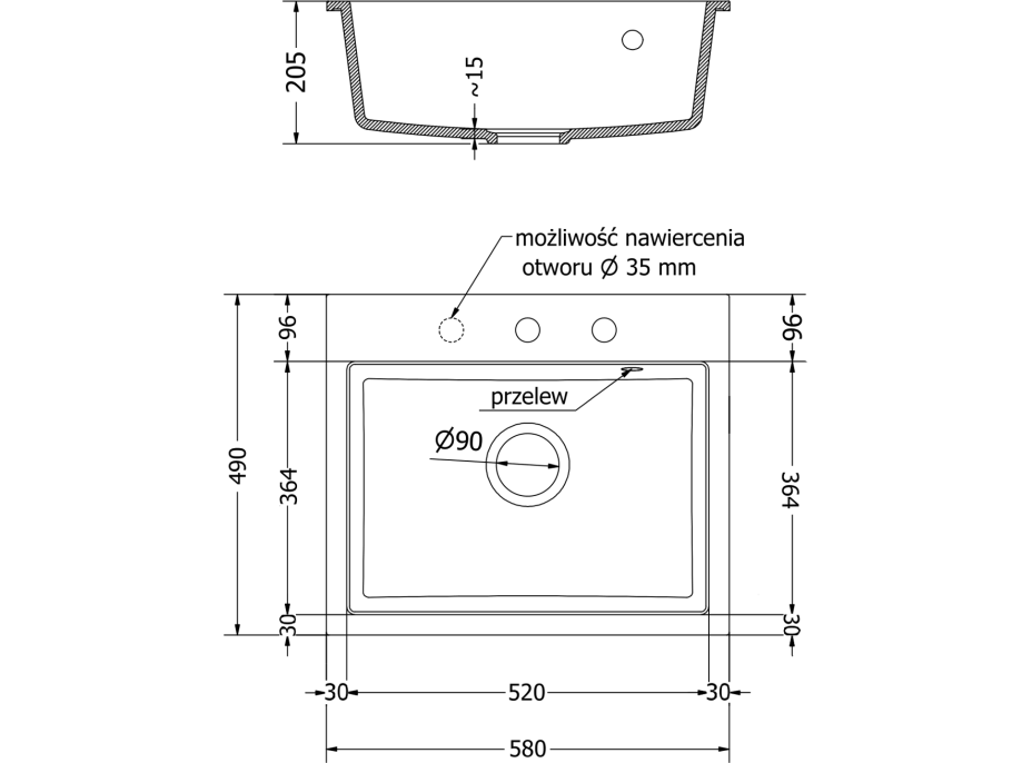 Kuchyňský granitový dřez MEXEN OSCAR - 58 x 49 cm - béžový, 6519581000-69