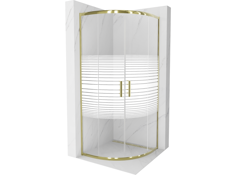 Sprchový kout MEXEN RIO gold stripe - čtvrtkruh 90x90 cm, 863-090-090-50-20