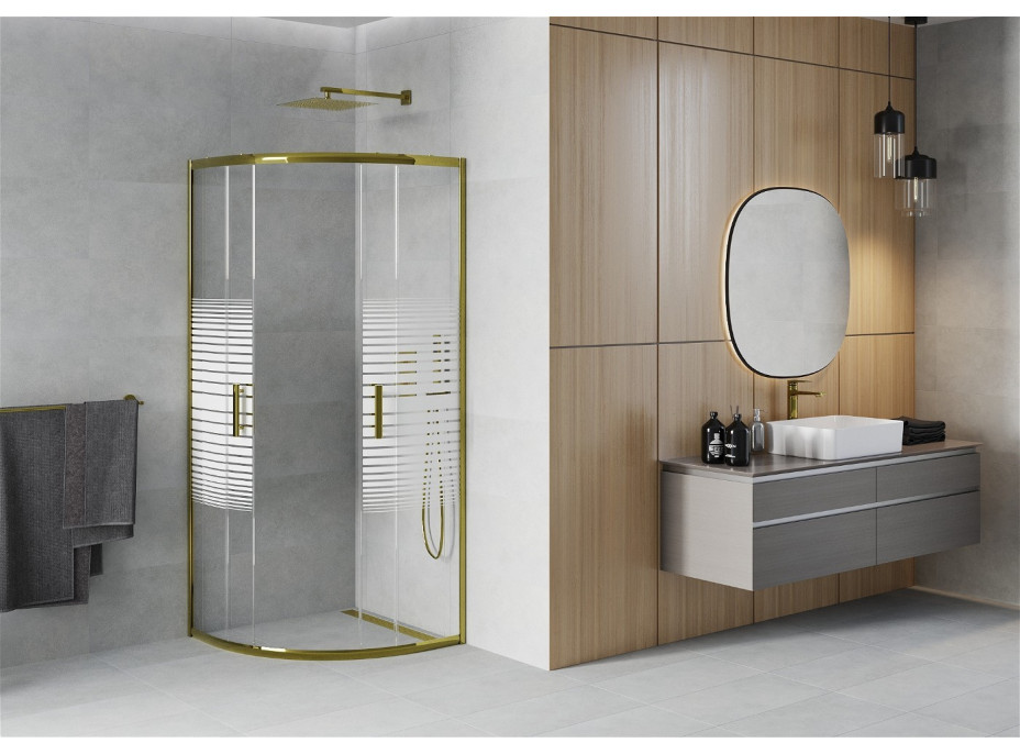Sprchový kout MEXEN RIO gold stripe - čtvrtkruh 90x90 cm, 863-090-090-50-20