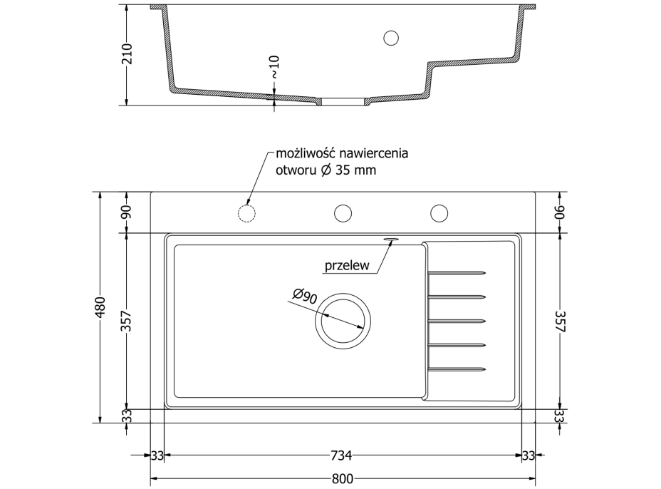 Kuchyňský granitový dřez MEXEN OMAR - 80 x 48 cm - bílý, 6520801005-20