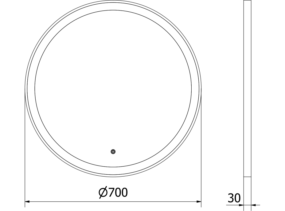 Kulaté zrcadlo MEXEN ESSO 70 cm s černým okrajem - s LED podsvícením a vyhříváním, 9825-070-070-611-70