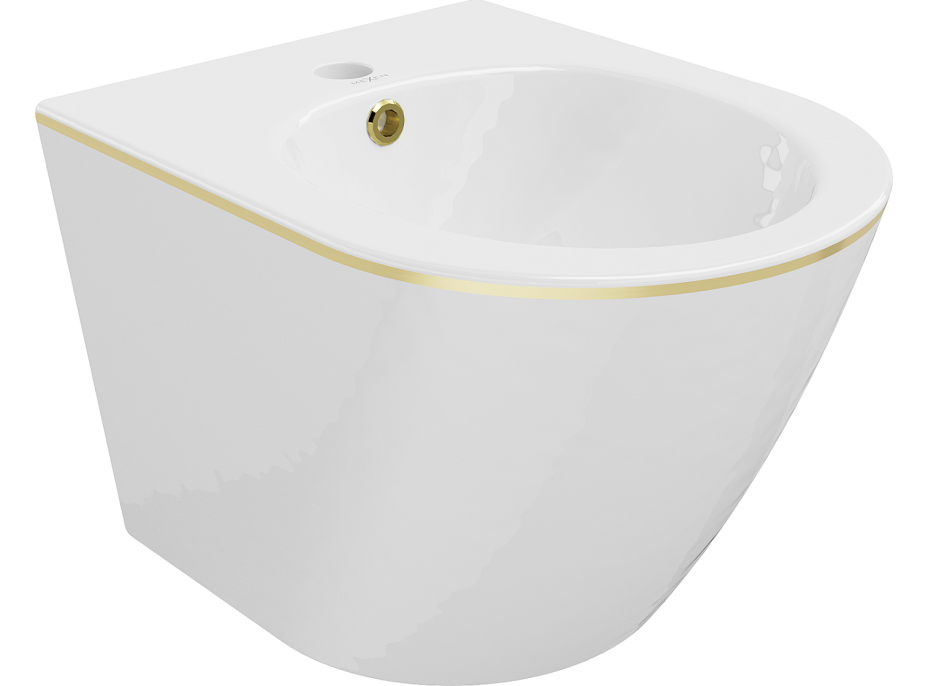 Závěsný bidet MEXEN LENA 48 cm - bílý se zlatým okrajem, 35224805