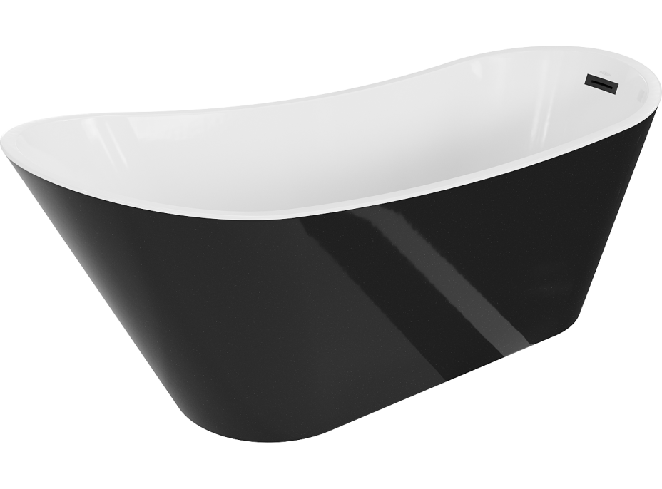 Volně stojící akrylátová vana MEXEN ALTA 170x75 cm - bílá/černá lesklá - černá výpusť, 52141707575-B