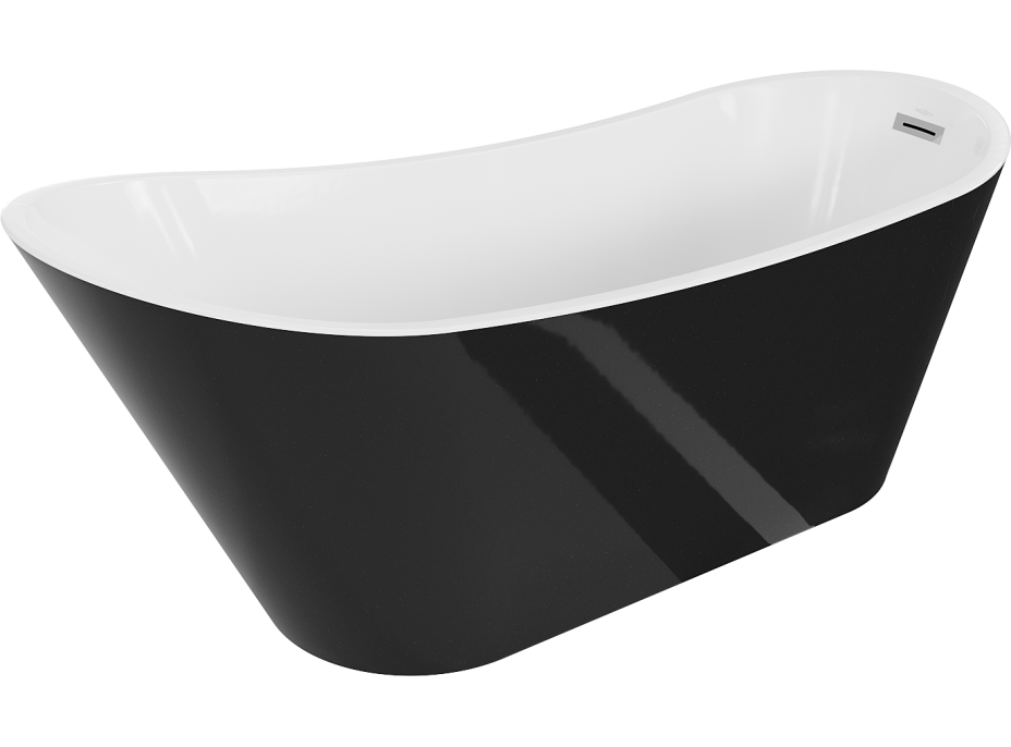 Volně stojící akrylátová vana MEXEN ALTA 170x75 cm - bílá/černá lesklá - chromová výpusť, 52141707575