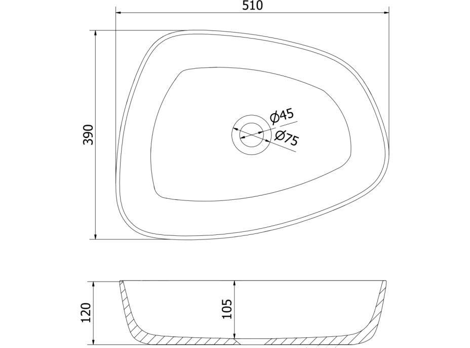 Umyvadlo z litého mramoru MEXEN ONO - asymetrické - černé, 23045171