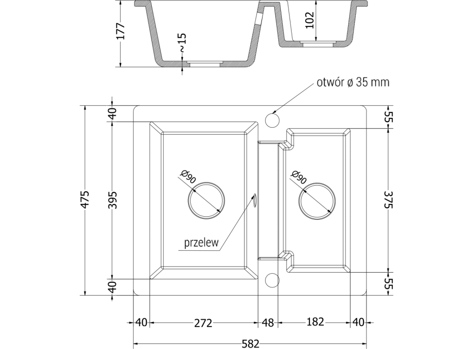 Kuchyňský granitový dřez MEXEN CARLOS - 58,2x47,5 cm - béžový, 6518581500-69
