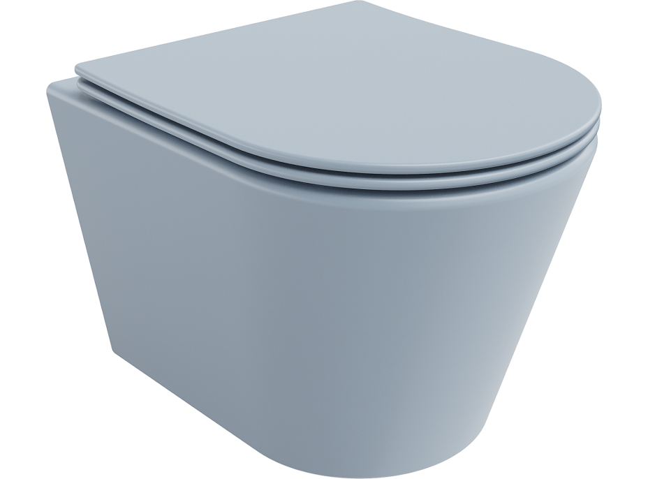 Závěsné WC MEXEN RICO RIMLESS - šedo/modré matné + Duroplast sedátko slim, 30724069
