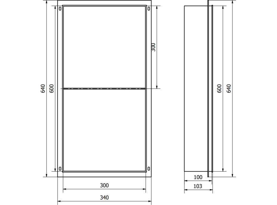 Zápustná police pod omítku Mexen X-Wall-NR 30x60 cm - inox, 1911603010S