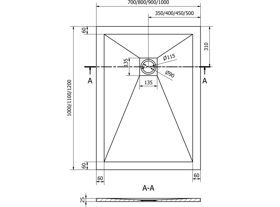 Sprchová vanička MEXEN STONE+ 70x120 cm - tmavě šedá - minerální kompozit, 44717012