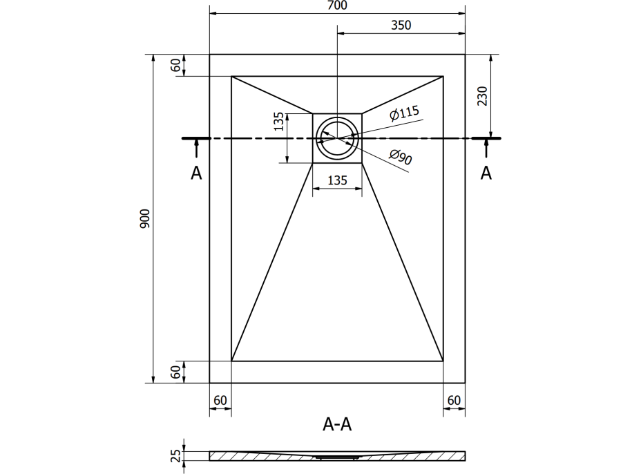 Sprchová vanička MEXEN STONE+ 70x90 cm - betonová šedá - minerální kompozit, 44617090