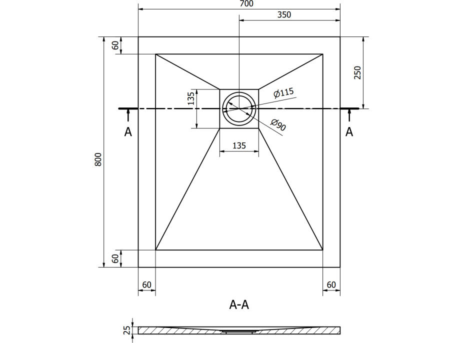 Sprchová vanička MEXEN STONE+ 70x80 cm - betonová šedá - minerální kompozit, 44617080