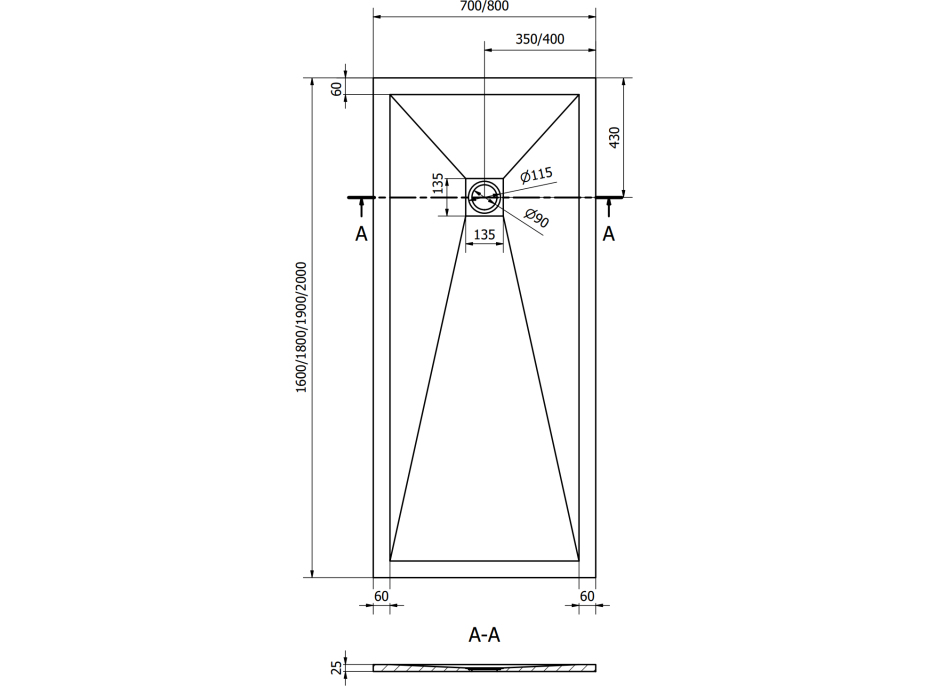 Sprchová vanička MEXEN STONE+ 80x200 cm - tmavě šedá - minerální kompozit, 44718020