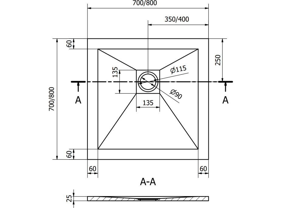 Sprchová vanička MEXEN STONE+ 80x80 cm - betonová šedá - minerální kompozit, 44618080