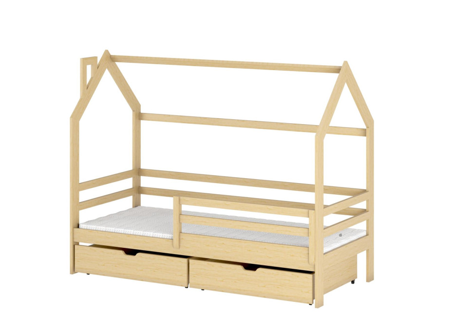 Dětská domečková postel se šuplíky LILIE - 200x90 cm - přírodní borovice