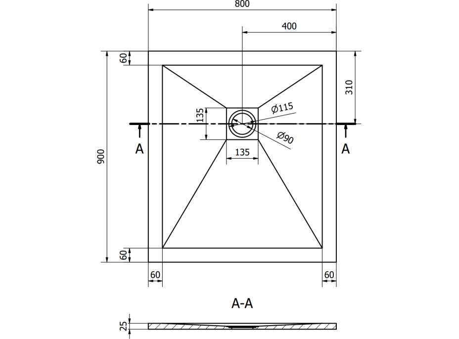 Sprchová vanička MEXEN STONE+ 80x90 cm - bílá - minerální kompozit, 44108090