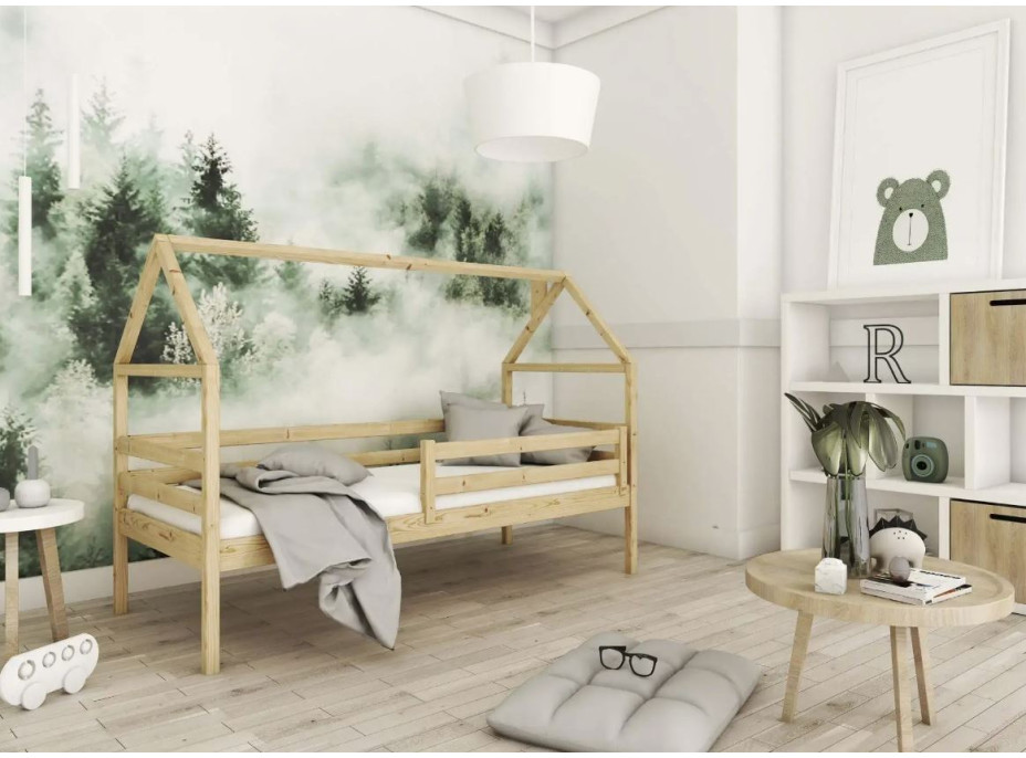 Dětská domečková postel se šuplíky AMOS - 200x90 cm - přírodní borovice