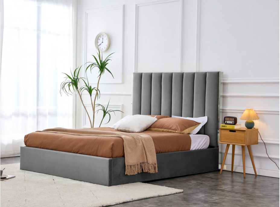 Čalouněná postel PALAZZO s úložným prostorem 200x160 cm - šedá/stříbrná