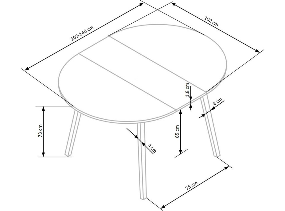 Jídelní stůl JONAS - 102(142)x102x75 cm - rozkládací - bílý mat/dub medový