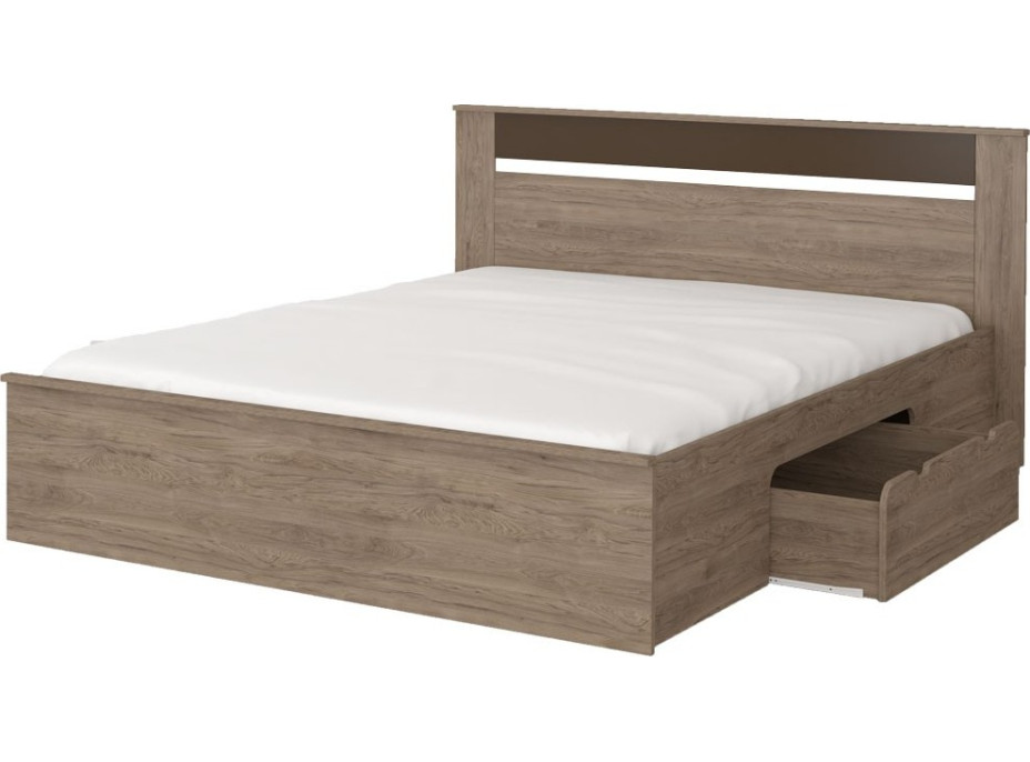 Postel LATTE se šuplíkem 200x160 cm - dub trufla/dub bažinný