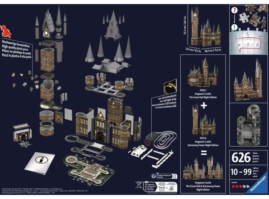 RAVENSBURGER Svítící 3D puzzle Noční edice Harry Potter: Bradavický hrad - Astronomická věž 626 dílků