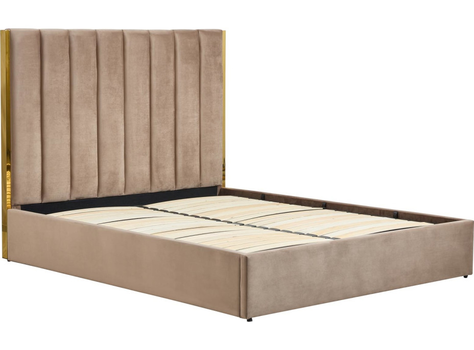 Čalouněná postel PALAZZO s úložným prostorem 200x160 cm - béžová/zlatá