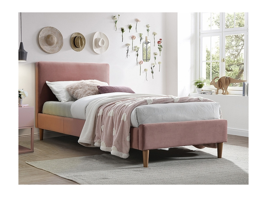 Čalouněná postel ACOMA 200x90 cm - růžová/dub