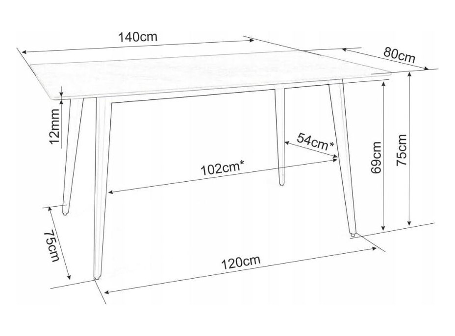 Jídelní stůl IVY - 140x80 cm - šedý/černý