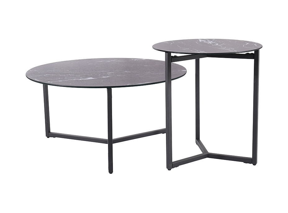 Konferenční stolek RAVELLO 2 ks - dekor černého mramoru/černý