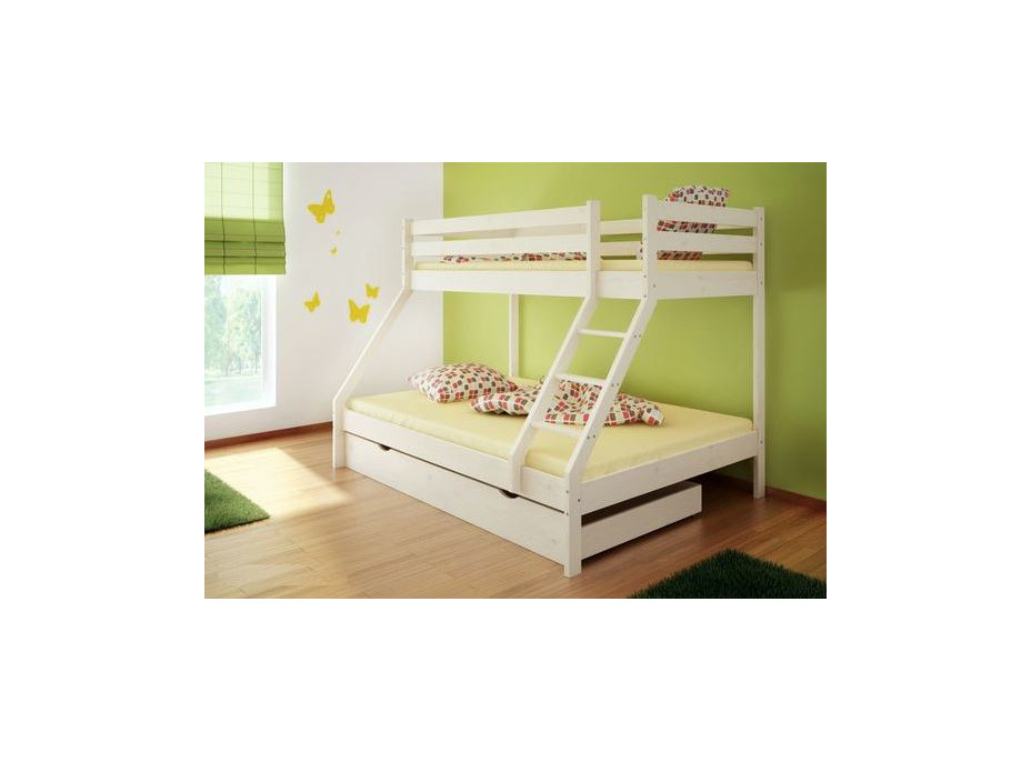 Dětská patrová postel z masivu s rozšířeným spodním lůžkem DENIS - 200x90/140 cm - bílá