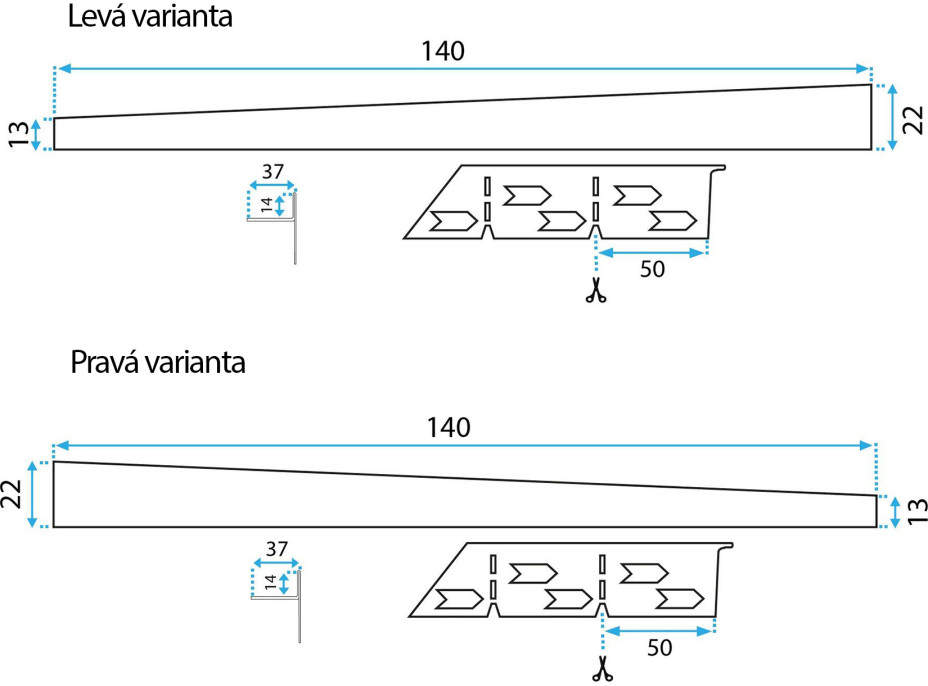 Spádová lišta do sprchového koutu - 140 cm - broušená zlatá